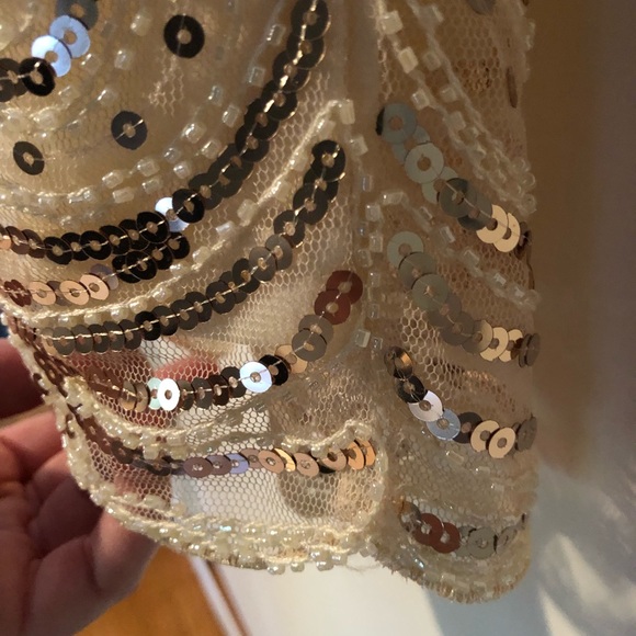 NYE Ivory/Champagne Sequined Gatsby Dress Size M - Picture 5 of 8